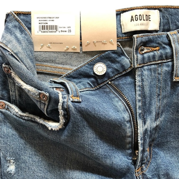 AGOLDE Kye Mid Rise Straight Crop Blue Jeans Size 23 Notion medium wash NWT NEW - Picture 16 of 16